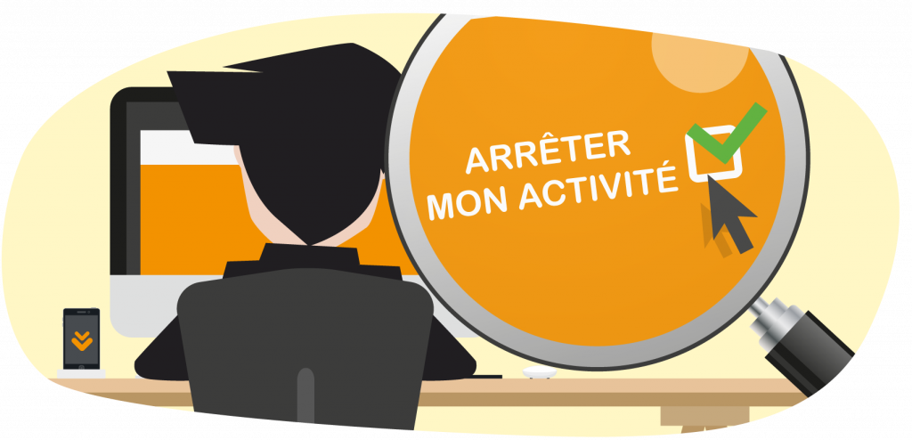 Dessin d'un auto-entrepreneur sur le point de fermer son auto-entreprise sur Internet