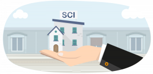 Dessin de locaux professionnels avec un écriteau SCI sur le dessus – article sur la SCI professionnelle par ABC LIV